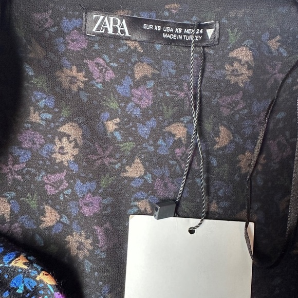 Zara Mini Dress | Boho Floral Print | Women’s XS | Shoulder Pads | Long Sleeve - Picture 2 of 11